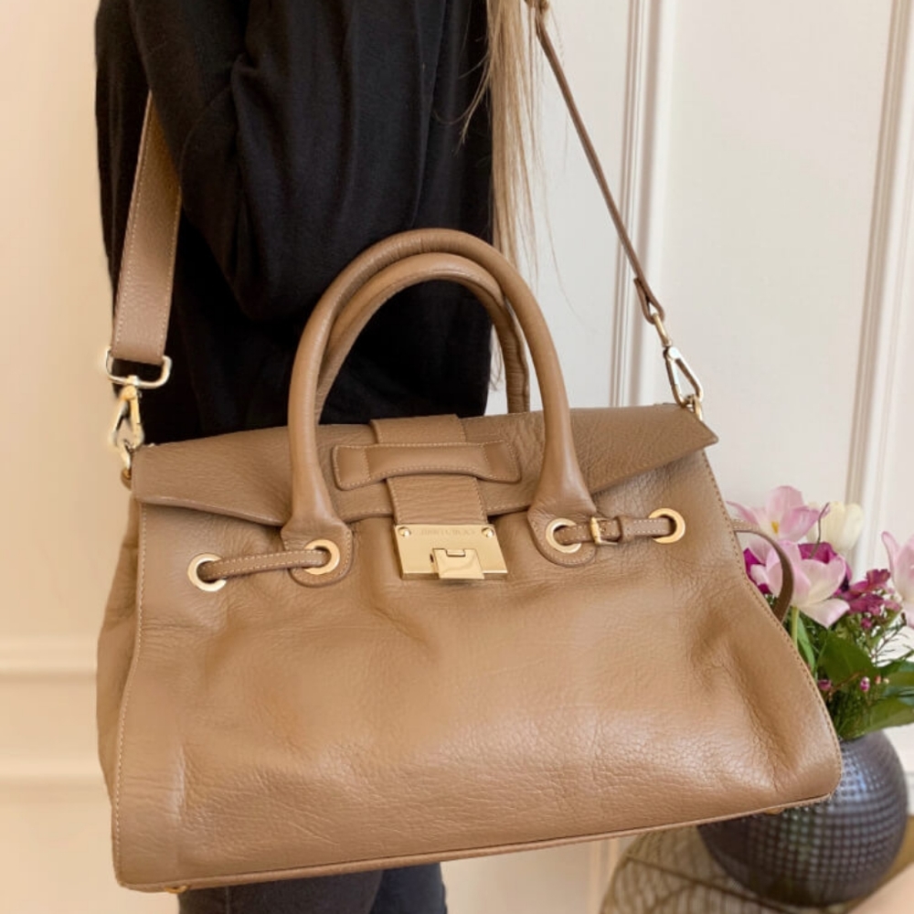 JIMMY CHOO Rosalie Caramel Pebble Leather Satchel Crossbody with COA